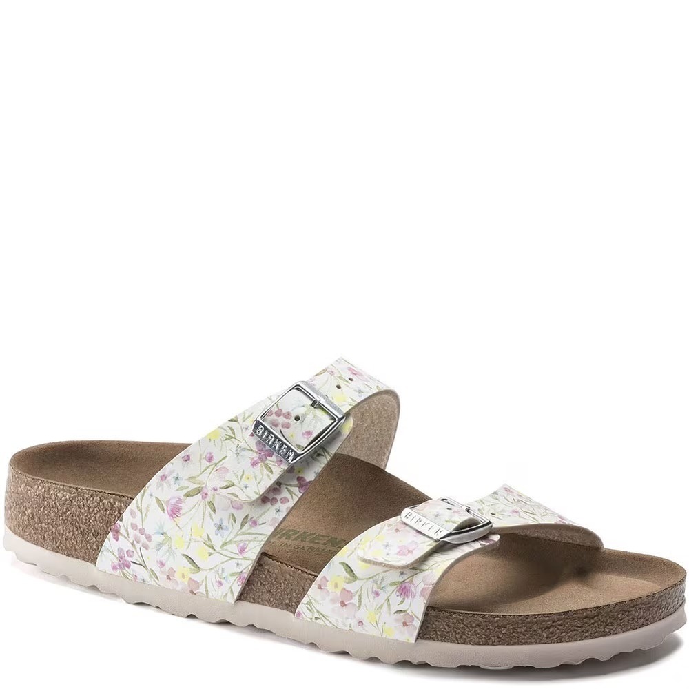 Birkenstock Sydney Vegan 2 Strap Sandals Watercolor Flower White Comfort - 40/ 9
